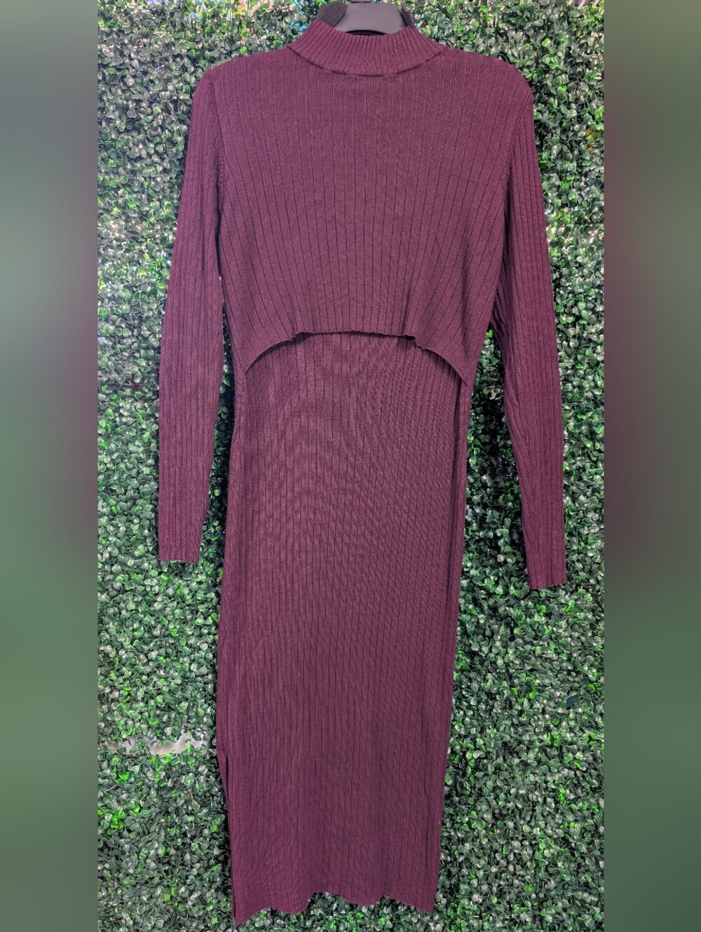Ripe Maternity Long Sleeve Midi Dress in Burgundy